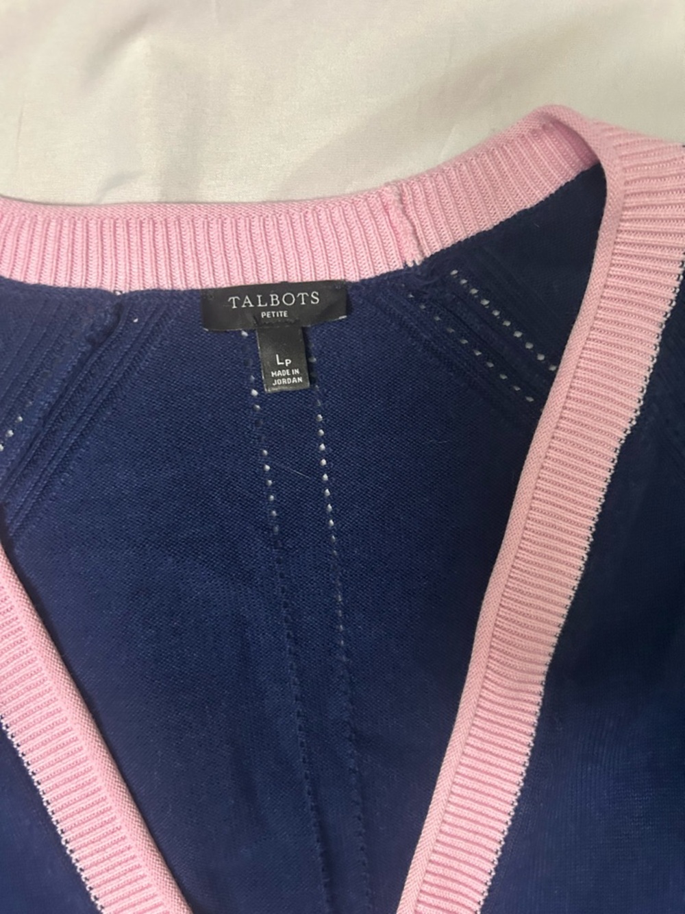 Talbots Petite Cardigan Size L Womens V Neck Knit Preppy Blue Pink Sweater - Picture 5 of 14